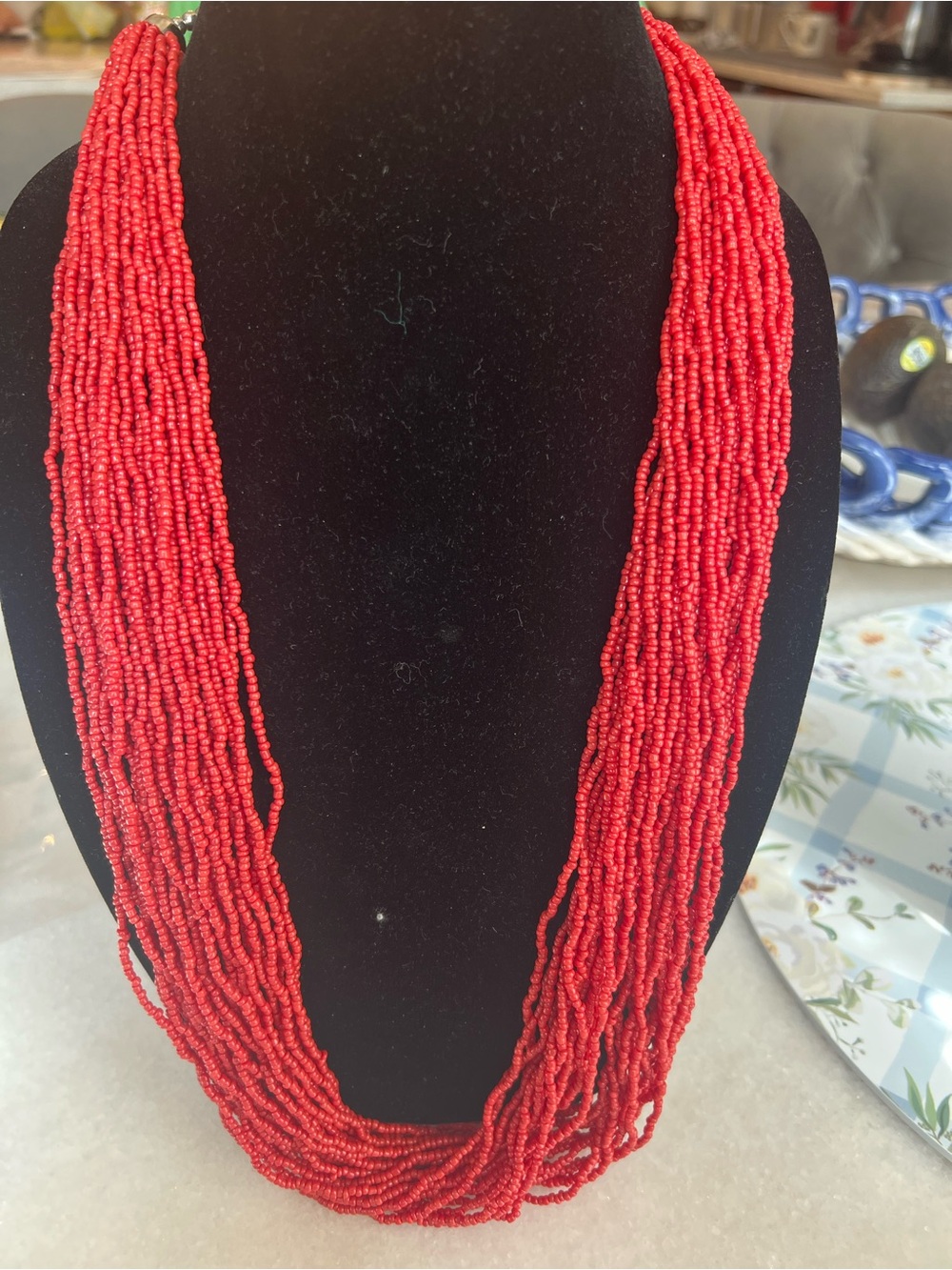 Handmade Red Coral Multi-Strand Necklace and Earrings Set